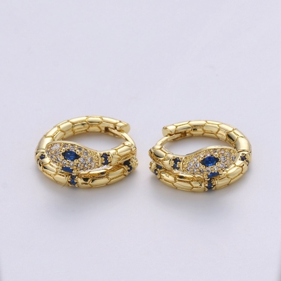 18K Gold Filled Snake Hoop Earrings - Picture 2 of 5